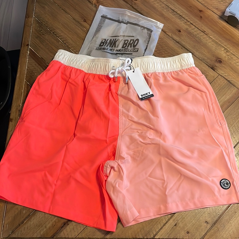 Brand new, Never worn Large Binky bro adult swim trunks. two toned.